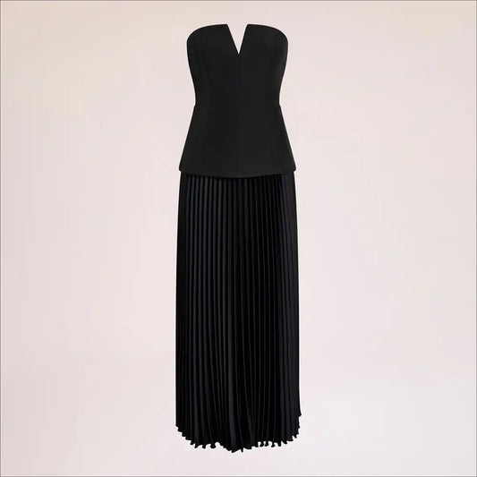 Strapless Pleated Maxi Dress