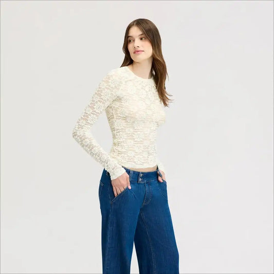 Long Sleeve Lace Crew Neck