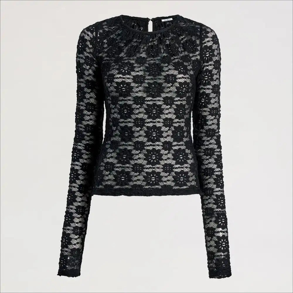 Long Sleeve Lace Crew Neck